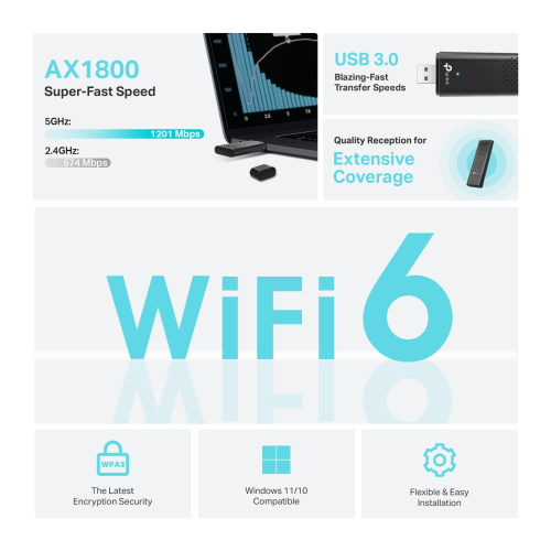 TP-Link Archer TX20U AX1800 Dual-Band Wi-Fi 6 Wireless USB Adapter - 3