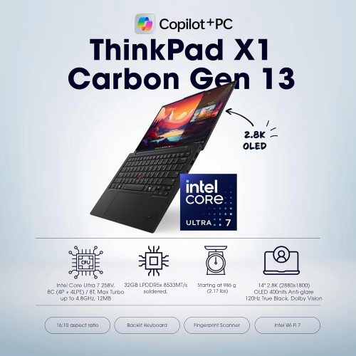 Lenovo ThinkPad X1 Carbon Gen13 CPU Ultra7-258V, DDR5 32GB RAM, 1TB SSD, Iris Xe2 Graphics, 14-inch OLED Display / Зөөврийн Компьютер / - 4