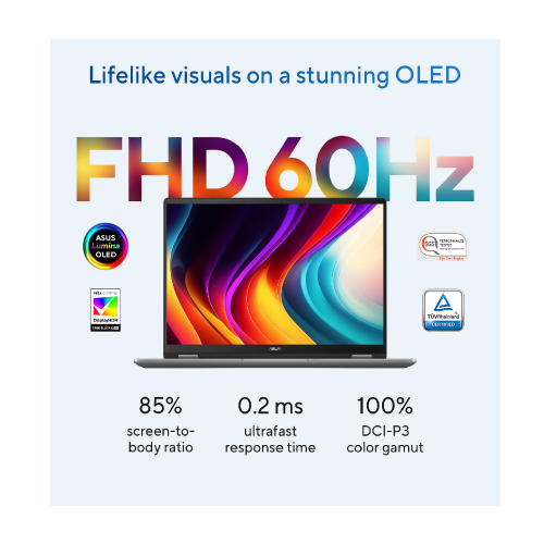 ASUS VivoBook Flip 14 TP3407SA-QL079W Intel Core Ultra 7-256V, 16GB LDDR5X RAM, 512GB PCIe NVMe M.2 SSD, Intel Arc Graphics, WUXGA 14-nch OLED Touch, Win11, Matte Gray - 6