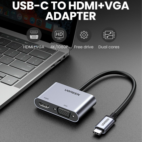 UGREEN USB-C Male to HDMI + VGA Female Converter with PD (50505) - 2