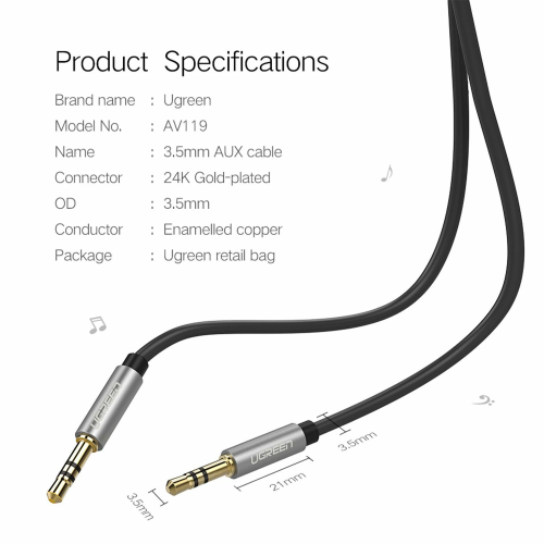 UGREEN 3.5mm to 6.35mm TRS Stereo Audio Cable 0.5m (10624) - 4