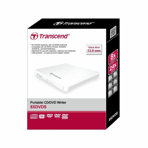 Transcend 8K Extra Slim Portable DVD Writer, White /TS8XDVDS-W/ - 4