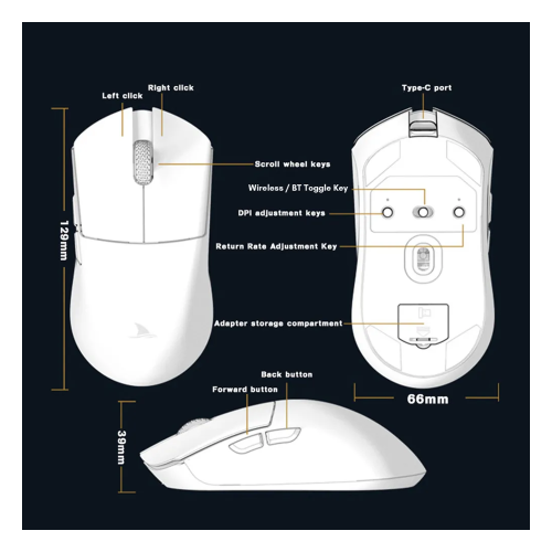 Motospeed M3 Wireless Bluetooth Gaming Mouse White - 4