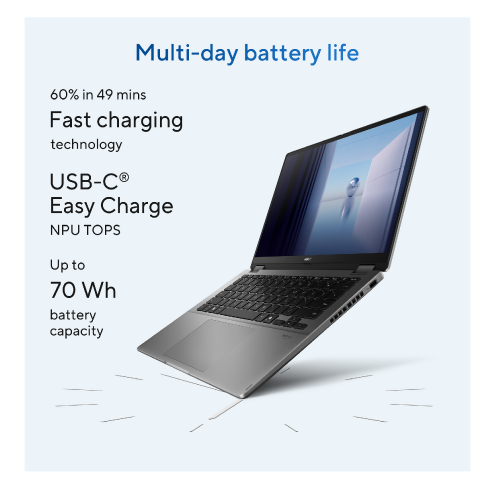 ASUS VivoBook Flip 14 TP3407SA-QL079W Intel Core Ultra 7-256V, 16GB LDDR5X RAM, 512GB PCIe NVMe M.2 SSD, Intel Arc Graphics, WUXGA 14-nch OLED Touch, Win11, Matte Gray - 13