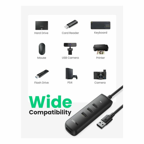UGREEN 4-Port USB 3.0 Hub 25cm, Black (10915) - 3
