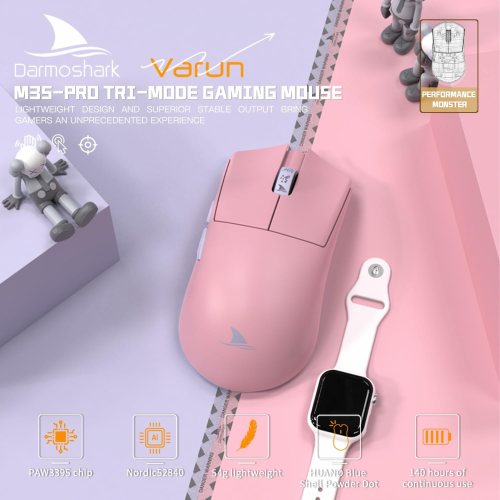 Motospeed Darmoshark M3S Pro Wireless, Wired and Bluetooth Tri-Mode Optical Gaming Mouse, Pink - 2