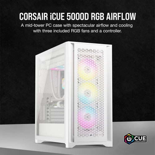 Corsair 5000D AIRFLOW Tempered Glass Mid-Tower ATX Case, White - 3