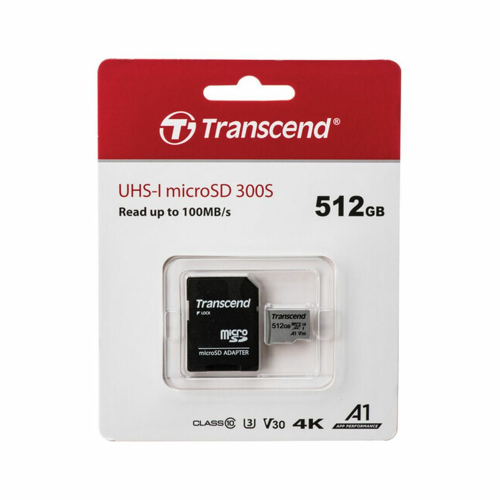 Transcend 512GB 300S UHS-I XC 95MB/s Micro SD Memory Card with SD adapter /TS512GUSD300S-A/ - 2