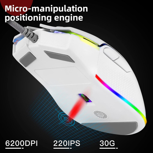 Motospeed V70 USB Wired Gaming Mouse, White - 6