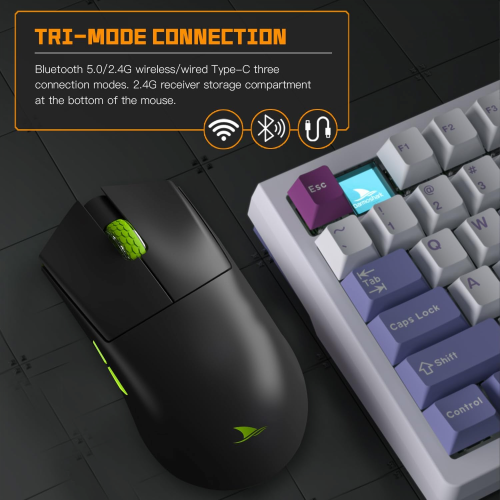 Motospeed Darmoshark M3S Pro Wireless, Wired, Bluetooth Tri-Mode Optical Gaming Mouse, Black - 3