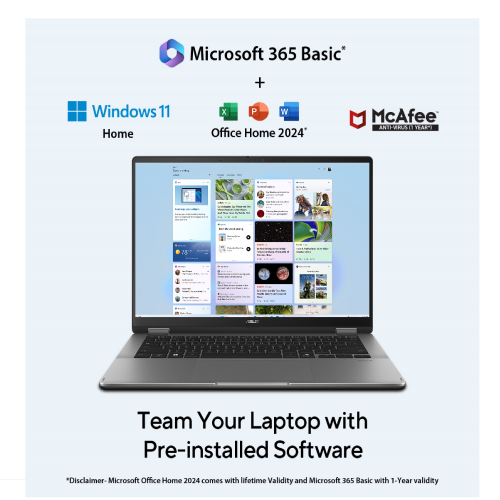 ASUS VivoBook Flip 14 TP3407SA-QL079W Intel Core Ultra 7-256V, 16GB LDDR5X RAM, 512GB PCIe NVMe M.2 SSD, Intel Arc Graphics, WUXGA 14-nch OLED Touch, Win11, Matte Gray - 11