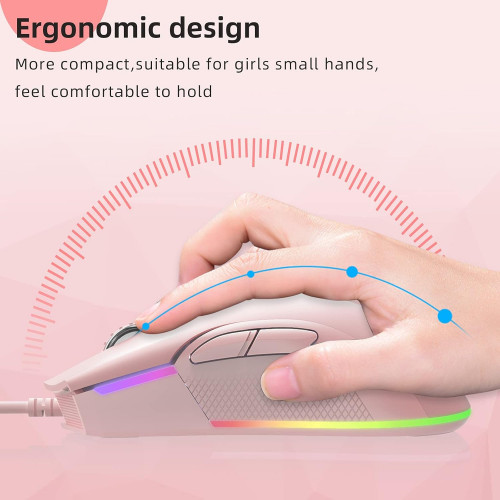 Motospeed V70 USB Wired Gaming Mouse, Pink - 3