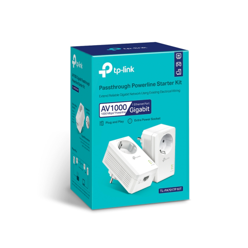 TP-Link PA7017P KIT AV1000 Gigabit Passthrough Powerline Starter Kit - 2