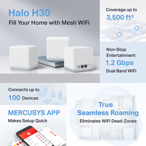 Mercusys Halo H30 (3-pack) AC1200 Whole Home Mesh Wi-Fi System - 3