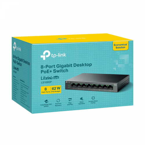 TP-Link LS108GP 8-Port Gigabit Desktop Network Switch with 8-Port PoE+ / Свич салаалагч , Сүлжээний Төхөөрөмж / - 3